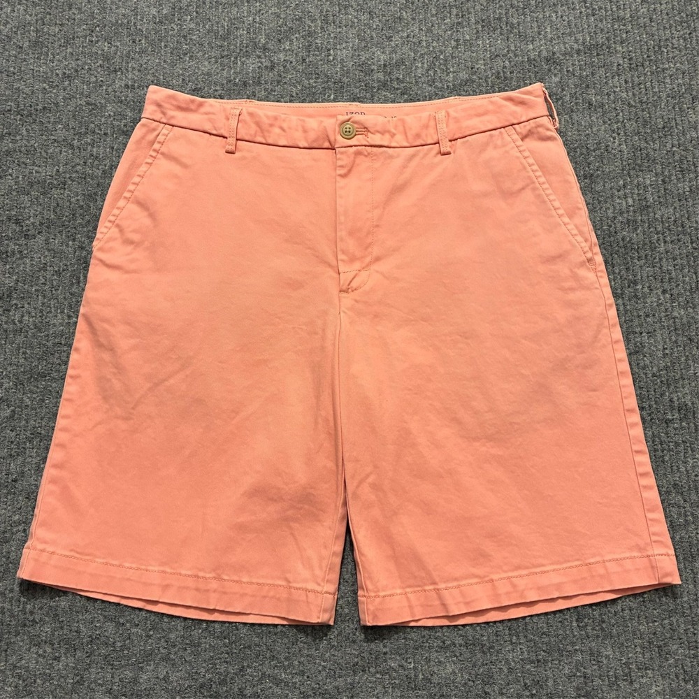 IZOD‎ Saltwater Mens Chino Shorts Size 32x10 Flat Front Stretch Mid Rise